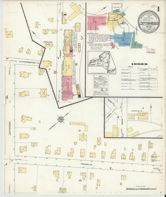 Sanborn Fire Insurance Map from Cattaraugus, Cattaraugus County, New York (1913), Sheet #0001 - Historic Sanborn Fire Insurance Map Print, vintage old map wall art, antique decor, genealogy gift, New York New York map
