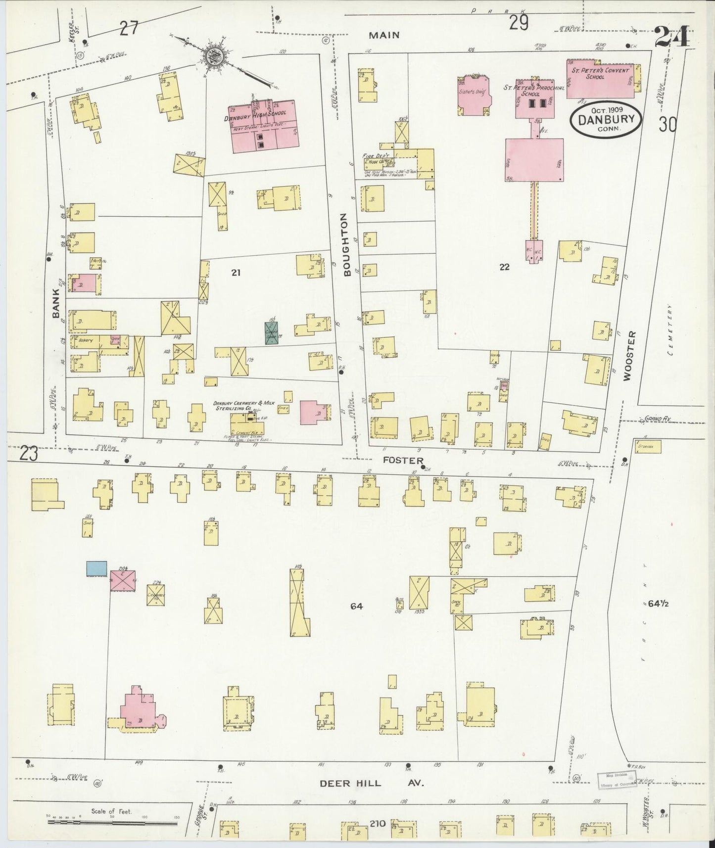 Sanborn Fire Insurance Map from Danbury, Fairfield County, Connecticut (1909), Sheet #0024 - Complete Map Set gallery image, historic Sanborn map, vintage wall art, Connecticut Connecticut