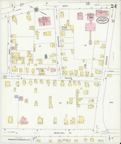 Sanborn Fire Insurance Map from Danbury, Fairfield County, Connecticut (1909), Sheet #0024 - Complete Map Set gallery image, historic Sanborn map, vintage wall art, Connecticut Connecticut