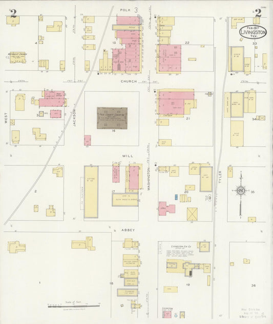 Sanborn Fire Insurance Map from Livingston, Polk County, Texas (1927), Sheet #0002 - Historic Sanborn Fire Insurance Map Print, vintage old map wall art, antique decor, genealogy gift, Texas Texas map