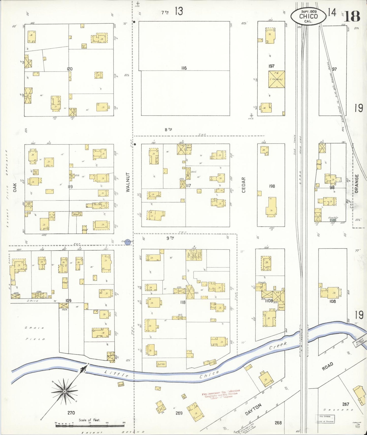 Sanborn Fire Insurance Map from Chico, Butte County, California (1909), Sheet #0018 - Historic Sanborn Fire Insurance Map Print, vintage old map wall art, antique decor, genealogy gift, California California map