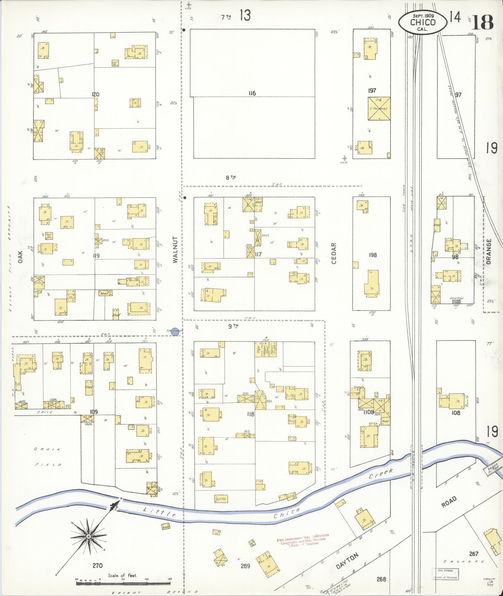 Sanborn Fire Insurance Map from Chico, Butte County, California (1909), Sheet #0018 - Historic Sanborn Fire Insurance Map Print, vintage old map wall art, antique decor, genealogy gift, California California map