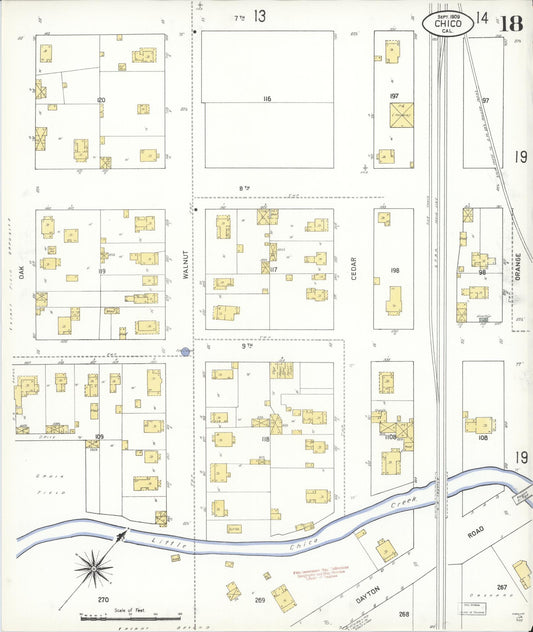 Sanborn Fire Insurance Map from Chico, Butte County, California (1909), Sheet #0018 - Historic Sanborn Fire Insurance Map Print, vintage old map wall art, antique decor, genealogy gift, California California map