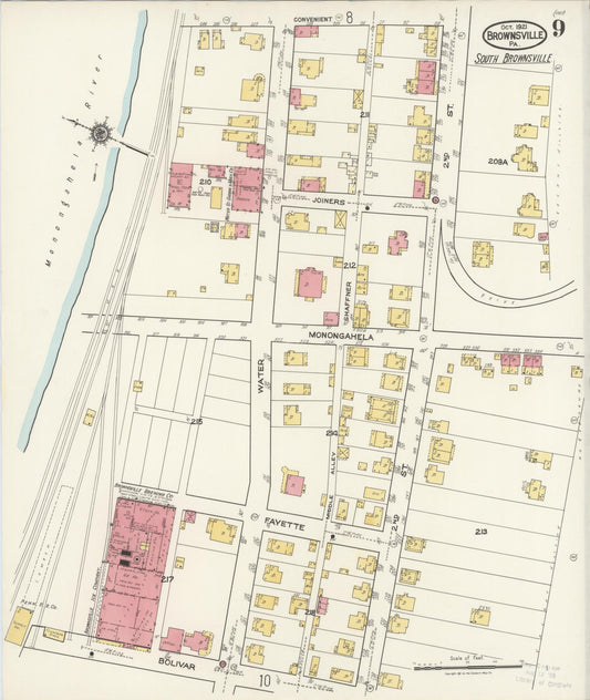 Sanborn Fire Insurance Map from Brownsville, Fayette County, Pennsylvania (1921), Sheet #0009 - Historic Sanborn Fire Insurance Map Print, vintage old map wall art, antique decor, genealogy gift, Pennsylvania Pennsylvania map