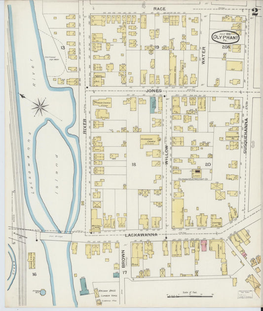 Sanborn Fire Insurance Map from Olyphant, Lackawanna County, Pennsylvania (1893), Sheet #0002 - Historic Sanborn Fire Insurance Map Print, vintage old map wall art, antique decor, genealogy gift, Pennsylvania Pennsylvania map