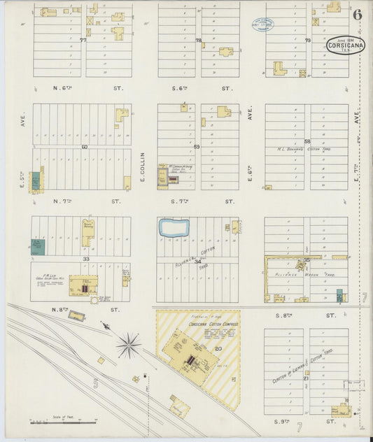 Sanborn Fire Insurance Map from Corsicana, Navarro County, Texas (1894), Sheet #0006 - Historic Sanborn Fire Insurance Map Print, vintage old map wall art, antique decor, genealogy gift, Texas Texas map