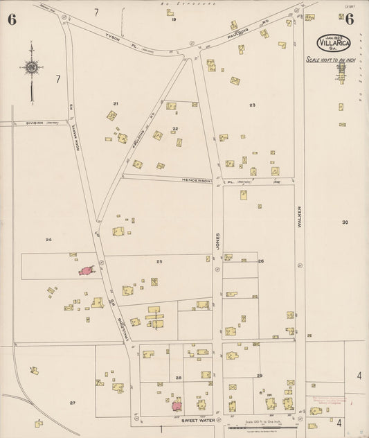 Sanborn Fire Insurance Map from Villa Rica, Carroll County, Georgia (1923), Sheet #0006 - Historic Sanborn Fire Insurance Map Print, vintage old map wall art, antique decor, genealogy gift, Georgia Georgia map