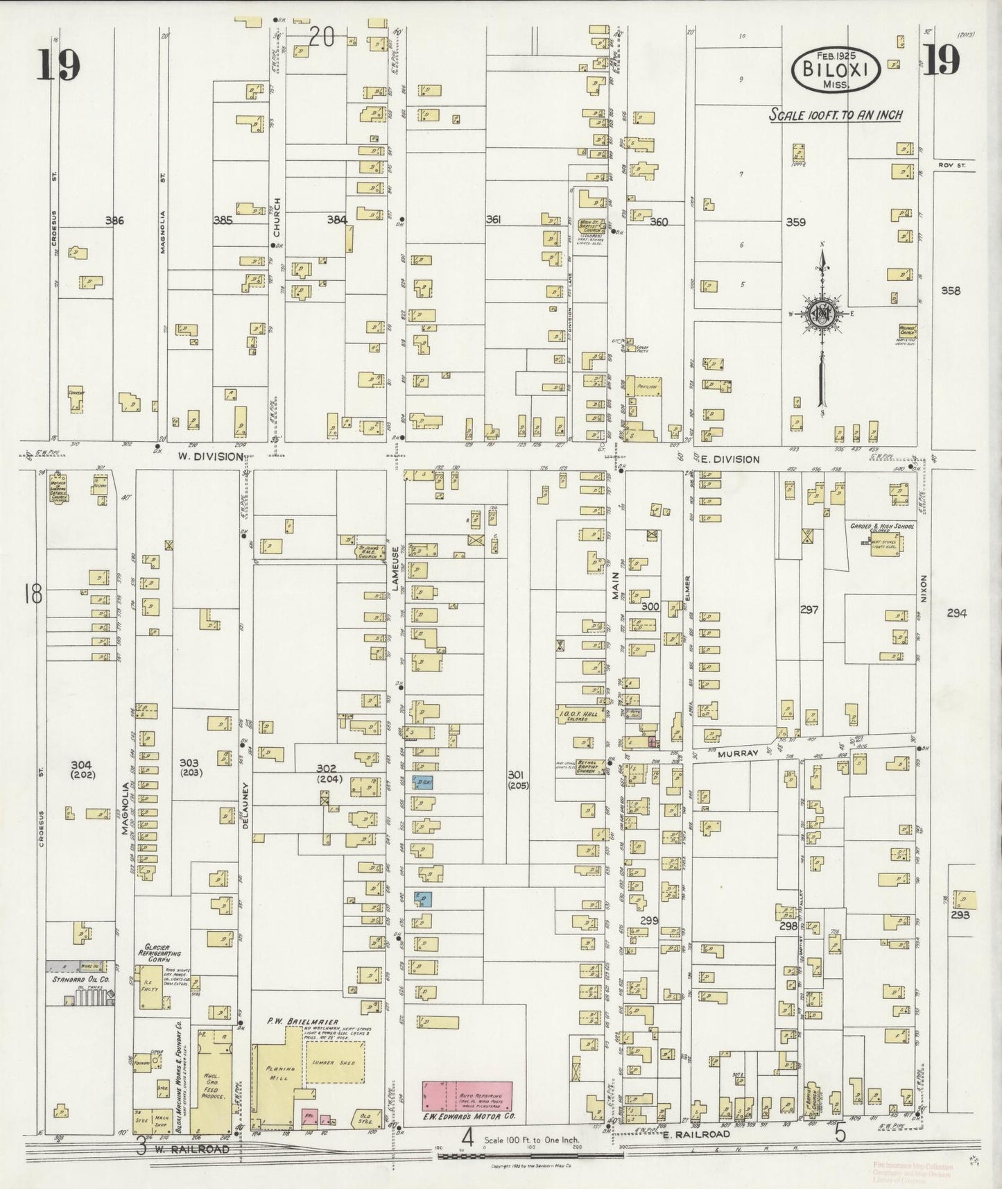 Sanborn Fire Insurance Map from Biloxi, Harrison County, Mississippi (1925), Sheet #0019 - Complete Map Set gallery image, historic Sanborn map, vintage wall art, Mississippi Mississippi