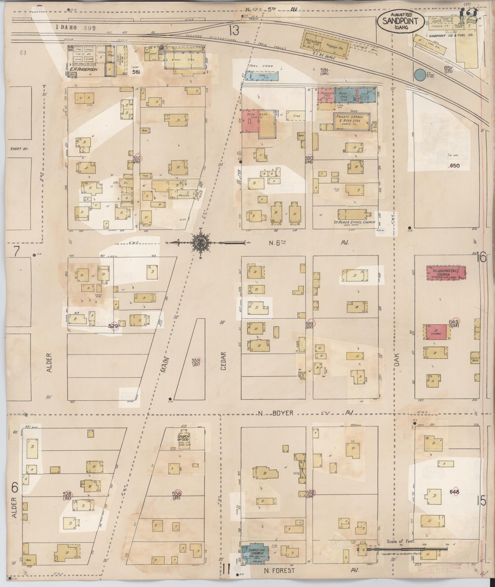 Sanborn Fire Insurance Map from Sandpoint, Bonner County, Idaho (1948), Sheet #0012 - Historic Sanborn Fire Insurance Map Print, vintage old map wall art, antique decor, genealogy gift, Idaho Idaho map
