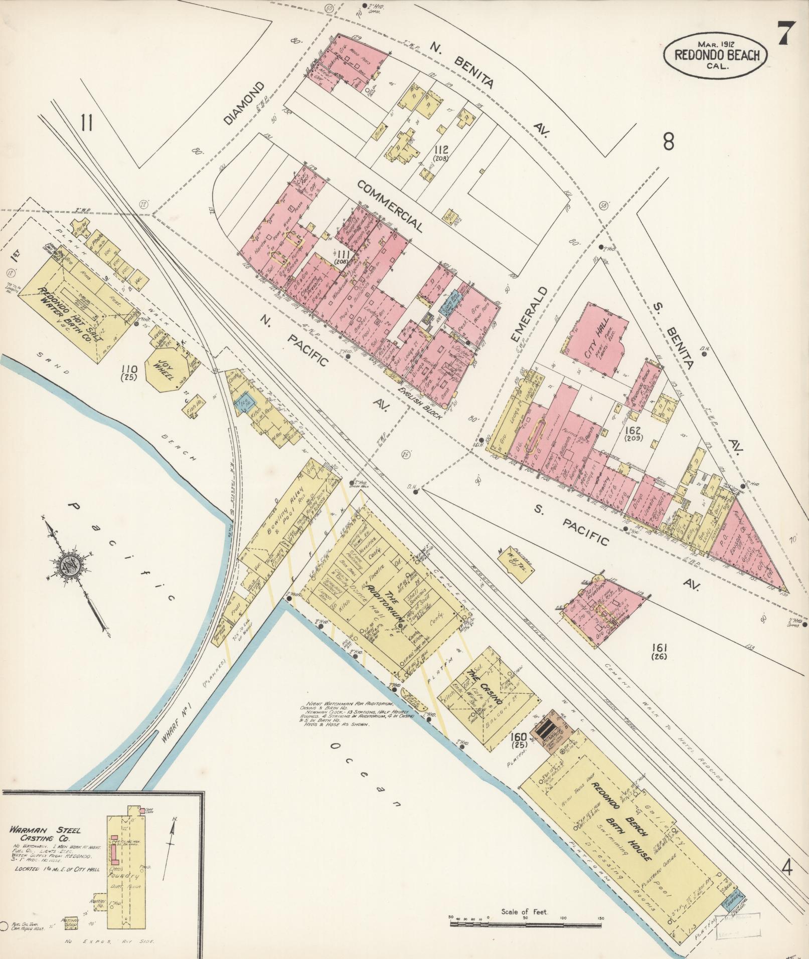 Sanborn Fire Insurance Map from Redondo Beach, Los Angeles County, California (1912), Sheet #0007 - Complete Map Set gallery image, historic Sanborn map, vintage wall art, California California