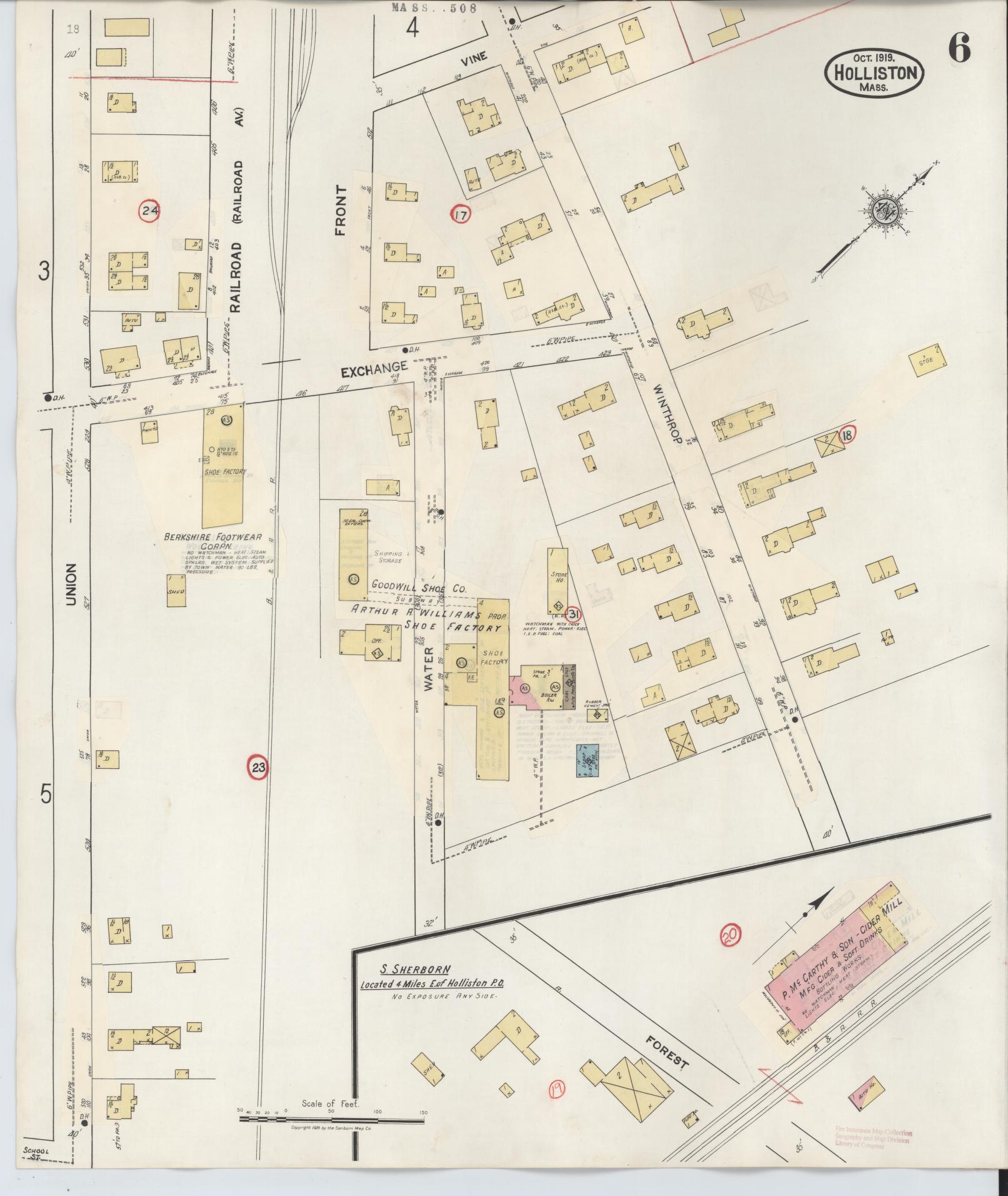 Sanborn Fire Insurance Map from Holliston, Middlesex County, Massachusetts (1942), Sheet #0006 - Historic Sanborn Fire Insurance Map Print, vintage old map wall art, antique decor, genealogy gift, Massachusetts Massachusetts map