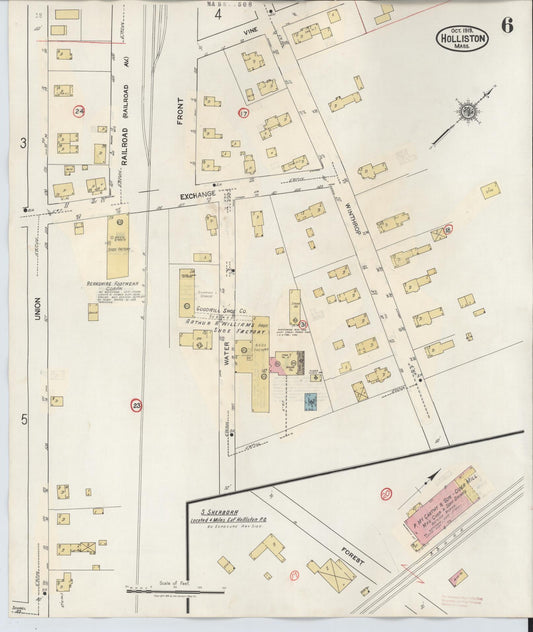 Sanborn Fire Insurance Map from Holliston, Middlesex County, Massachusetts (1942), Sheet #0006 - Historic Sanborn Fire Insurance Map Print, vintage old map wall art, antique decor, genealogy gift, Massachusetts Massachusetts map