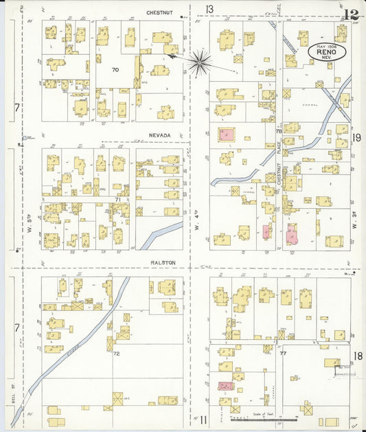 Sanborn Fire Insurance Map from Reno, Washoe County, Nevada (1906), Sheet #0012 - Historic Sanborn Fire Insurance Map Print, vintage old map wall art, antique decor, genealogy gift, Nevada Nevada map