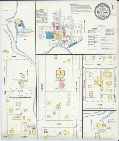 Sanborn Fire Insurance Map from Mondovi, Buffalo County, Wisconsin (1909), Sheet #0001 - Complete Map Set gallery image, historic Sanborn map, vintage wall art, Wisconsin Wisconsin