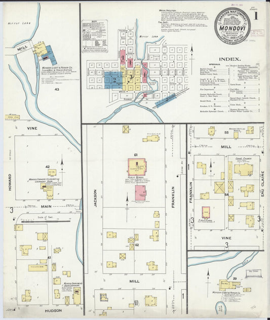 Sanborn Fire Insurance Map from Mondovi, Buffalo County, Wisconsin (1909), Sheet #0001 - Complete Map Set gallery image, historic Sanborn map, vintage wall art, Wisconsin Wisconsin