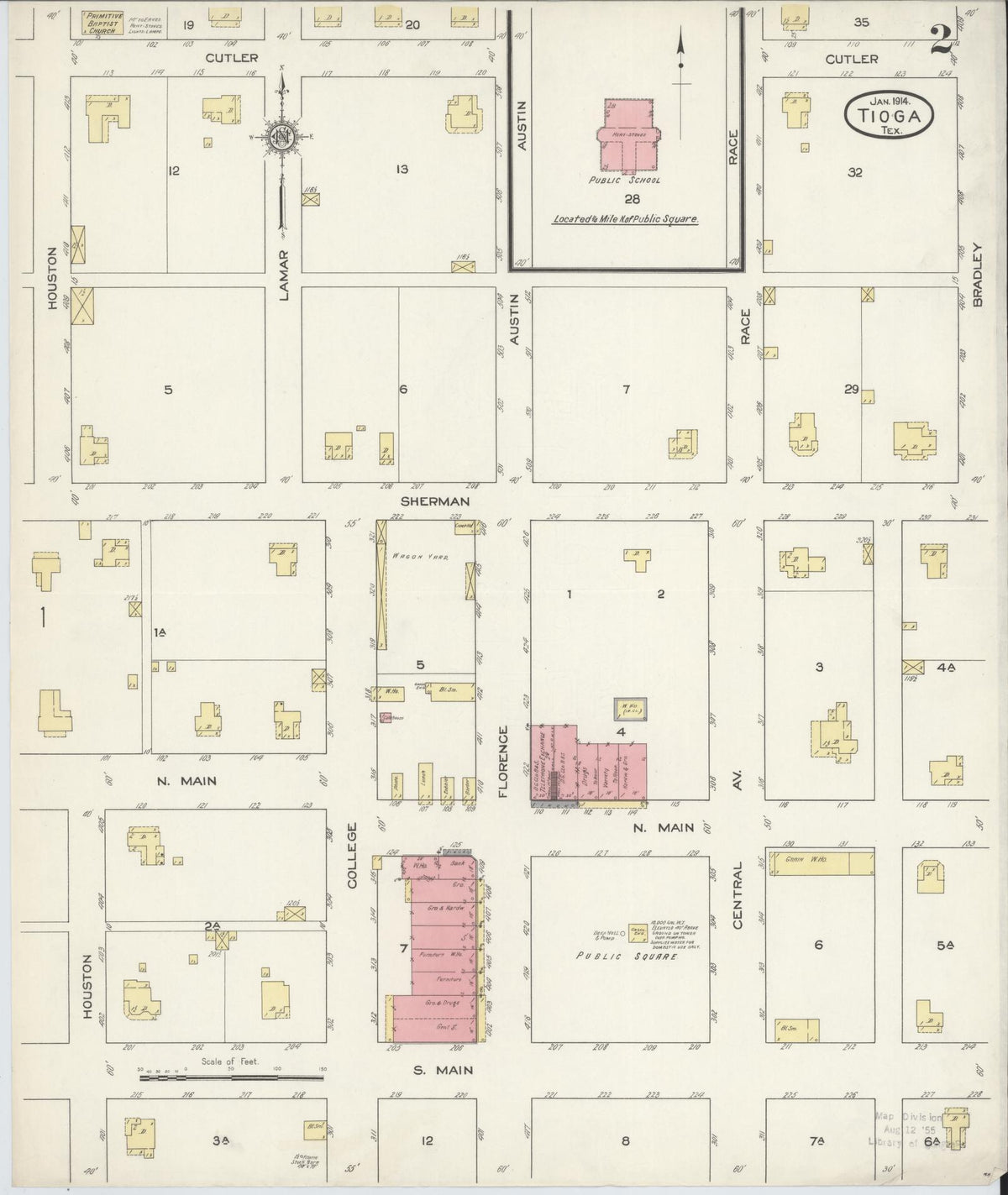 Sanborn Fire Insurance Map from Tioga, Grayton County, Texas (1914), Sheet #0002 - Complete Map Set gallery image, historic Sanborn map, vintage wall art, Texas Texas