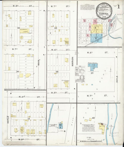 Sanborn Fire Insurance Map from Florence, Marion County, Kansas (1892), Sheet #0001 - Complete Map Set gallery image, historic Sanborn map, vintage wall art, Kansas Kansas