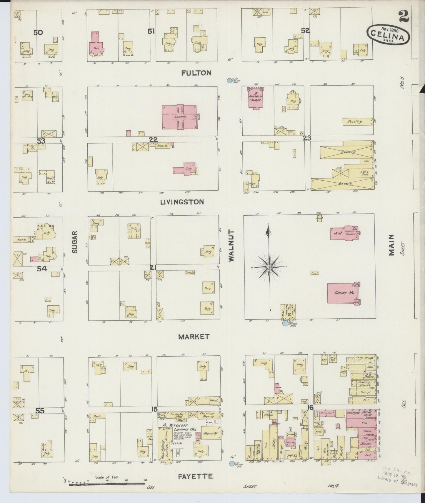 Sanborn Fire Insurance Map from Celina, Mercer County, Ohio (1890), Sheet #0002 - Complete Map Set gallery image, historic Sanborn map, vintage wall art, Ohio Ohio