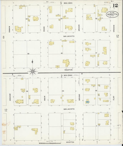 Sanborn Fire Insurance Map from Henrietta, Clay County, Texas (1907), Sheet #0012 - Complete Map Set gallery image, historic Sanborn map, vintage wall art, Texas Texas