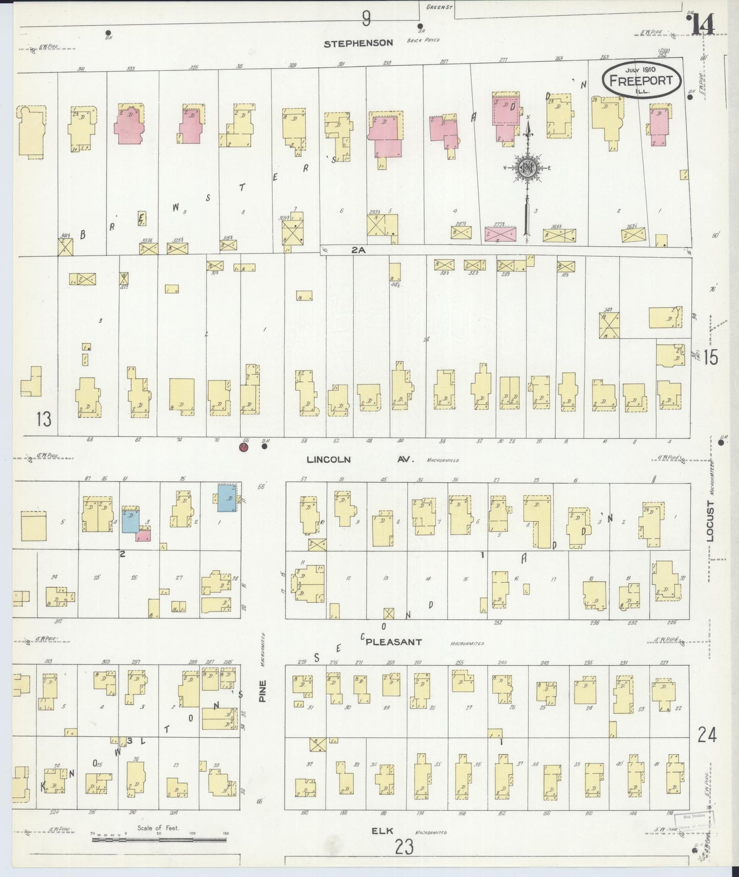 Sanborn Fire Insurance Map from Freeport, Stephenson County, Illinois (1910), Sheet #0014 - Historic Sanborn Fire Insurance Map Print, vintage old map wall art, antique decor, genealogy gift, Illinois Illinois map