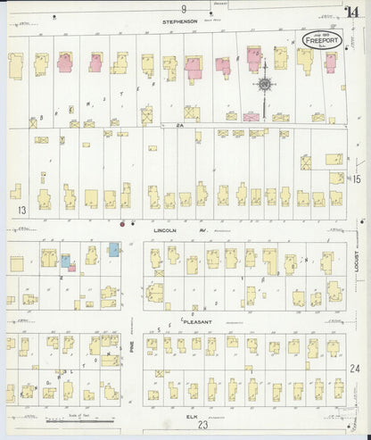 Sanborn Fire Insurance Map from Freeport, Stephenson County, Illinois (1910), Sheet #0014 - Historic Sanborn Fire Insurance Map Print, vintage old map wall art, antique decor, genealogy gift, Illinois Illinois map