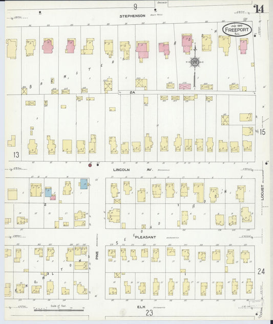 Sanborn Fire Insurance Map from Freeport, Stephenson County, Illinois (1910), Sheet #0014 - Historic Sanborn Fire Insurance Map Print, vintage old map wall art, antique decor, genealogy gift, Illinois Illinois map