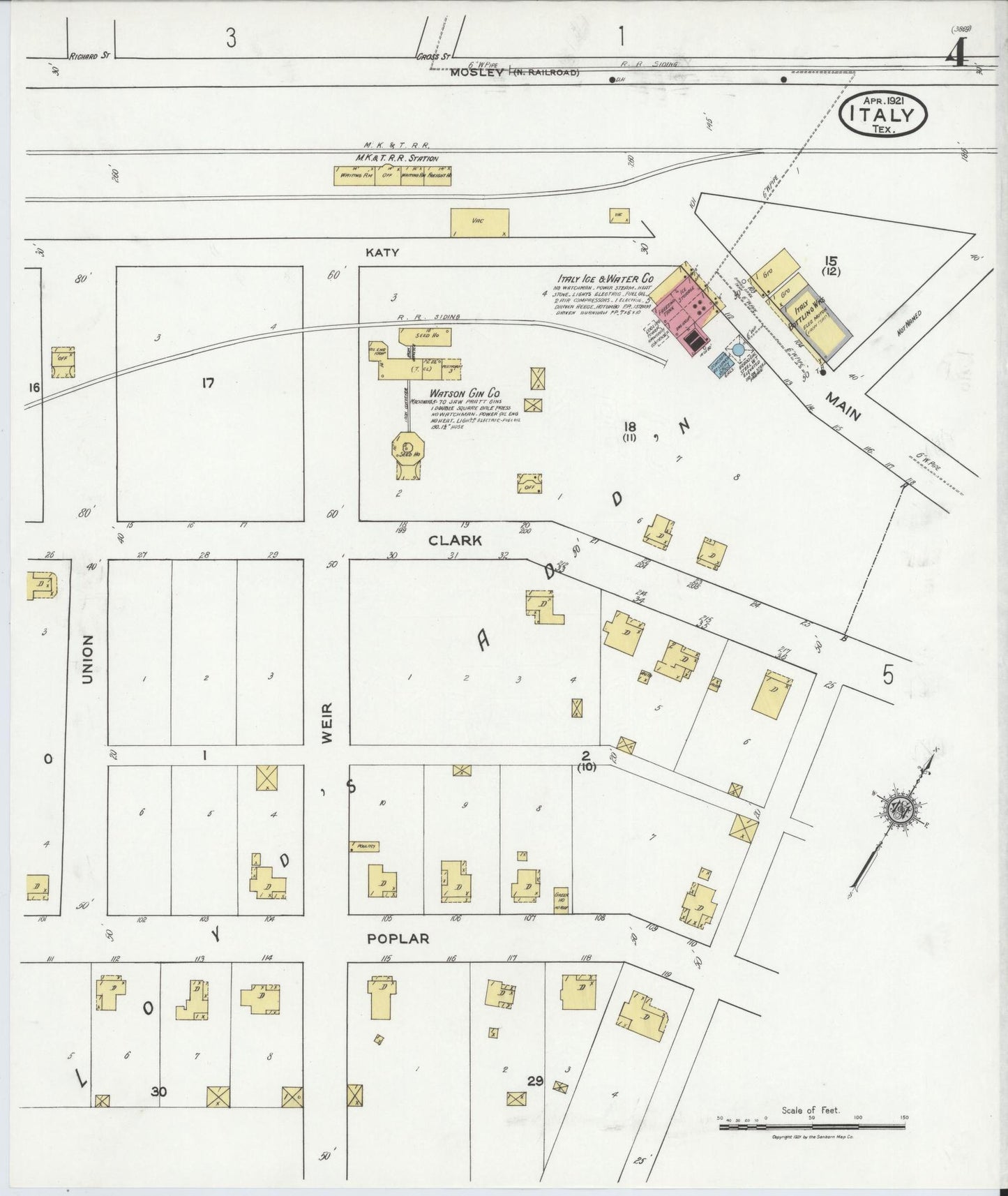 Sanborn Fire Insurance Map from Italy, Ellis County, Texas (1921), Sheet #0004 - Historic Sanborn Fire Insurance Map Print, vintage old map wall art, antique decor, genealogy gift, Texas Texas map