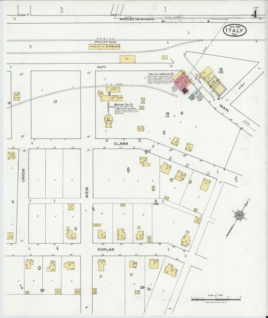 Sanborn Fire Insurance Map from Italy, Ellis County, Texas (1921), Sheet #0004 - Historic Sanborn Fire Insurance Map Print, vintage old map wall art, antique decor, genealogy gift, Texas Texas map