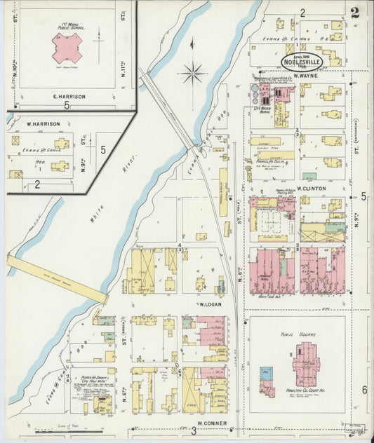 Sanborn Fire Insurance Map from Noblesville, Hamilton County, Indiana (1898), Sheet #0002 - Historic Sanborn Fire Insurance Map Print, vintage old map wall art, antique decor, genealogy gift, Indiana Indiana map