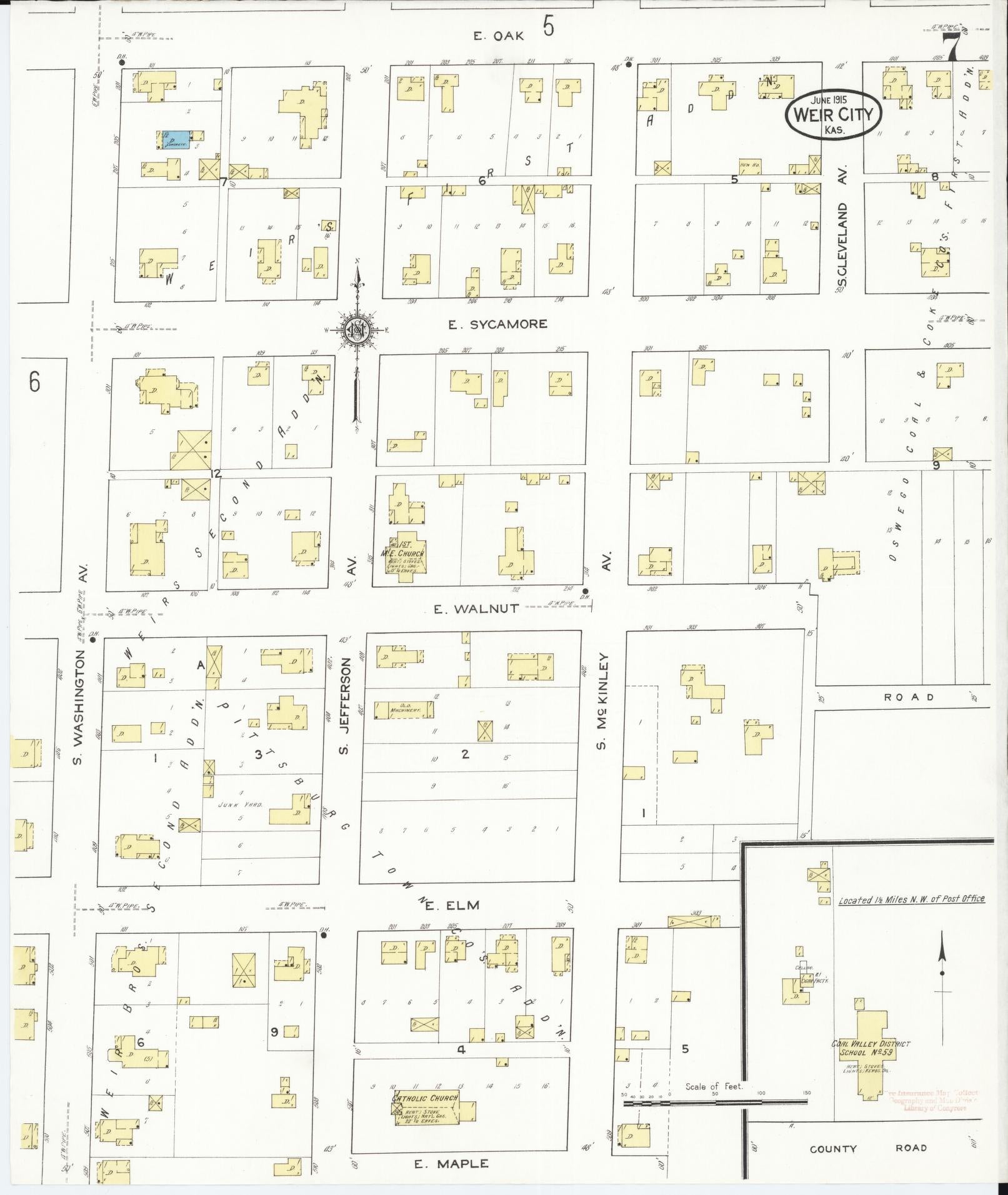 Sanborn Fire Insurance Map from Weir, Cherokee County, Kansas (1915), Sheet #0007 - Historic Sanborn Fire Insurance Map Print, vintage old map wall art, antique decor, genealogy gift, Kansas Kansas map