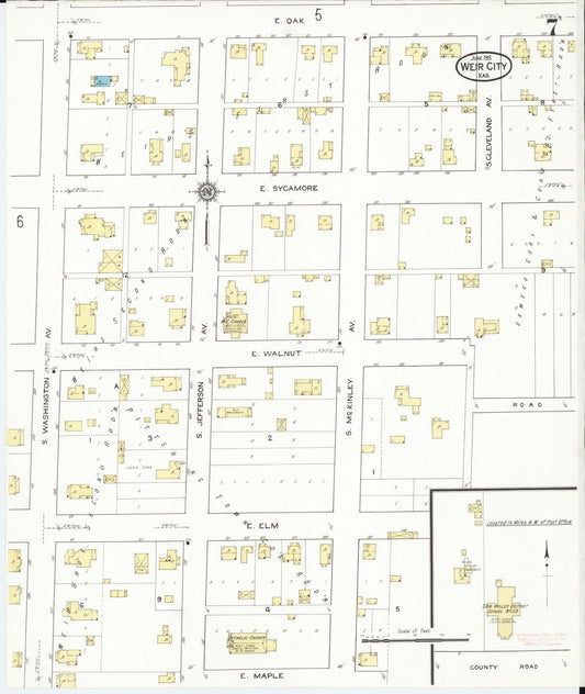 Sanborn Fire Insurance Map from Weir, Cherokee County, Kansas (1915), Sheet #0007 - Historic Sanborn Fire Insurance Map Print, vintage old map wall art, antique decor, genealogy gift, Kansas Kansas map