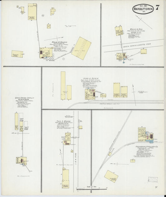 Sanborn Fire Insurance Map from Bardstown, Nelson County, Kentucky (1891), Sheet #0007 - Historic Sanborn Fire Insurance Map Print, vintage old map wall art, antique decor, genealogy gift, Kentucky Kentucky map