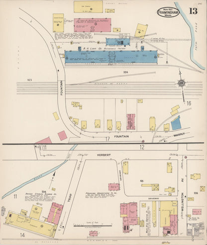 Sanborn Fire Insurance Map from Framingham, Middlesex County, Massachusetts (1922), Sheet #0013 - Complete Map Set gallery image, historic Sanborn map, vintage wall art, Massachusetts Massachusetts