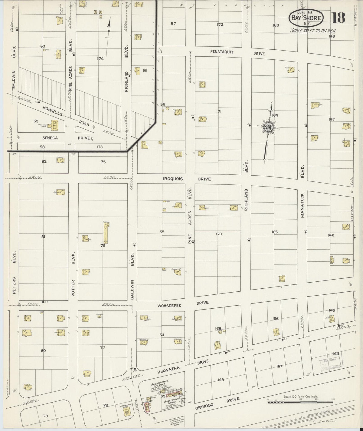 Sanborn Fire Insurance Map from Bay Shore, Suffolk County, New York (1915), Sheet #0018 - Complete Map Set gallery image, historic Sanborn map, vintage wall art, New York New York