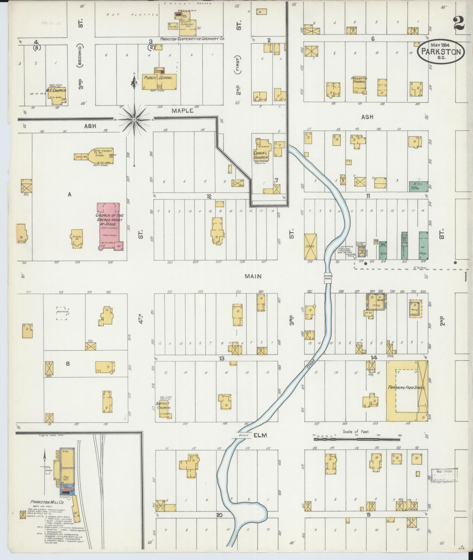 Sanborn Fire Insurance Map from Parkston, Hutchinson County, South Dakota (1904), Sheet #0002 - Historic Sanborn Fire Insurance Map Print, vintage old map wall art, antique decor, genealogy gift, South Dakota South Dakota map