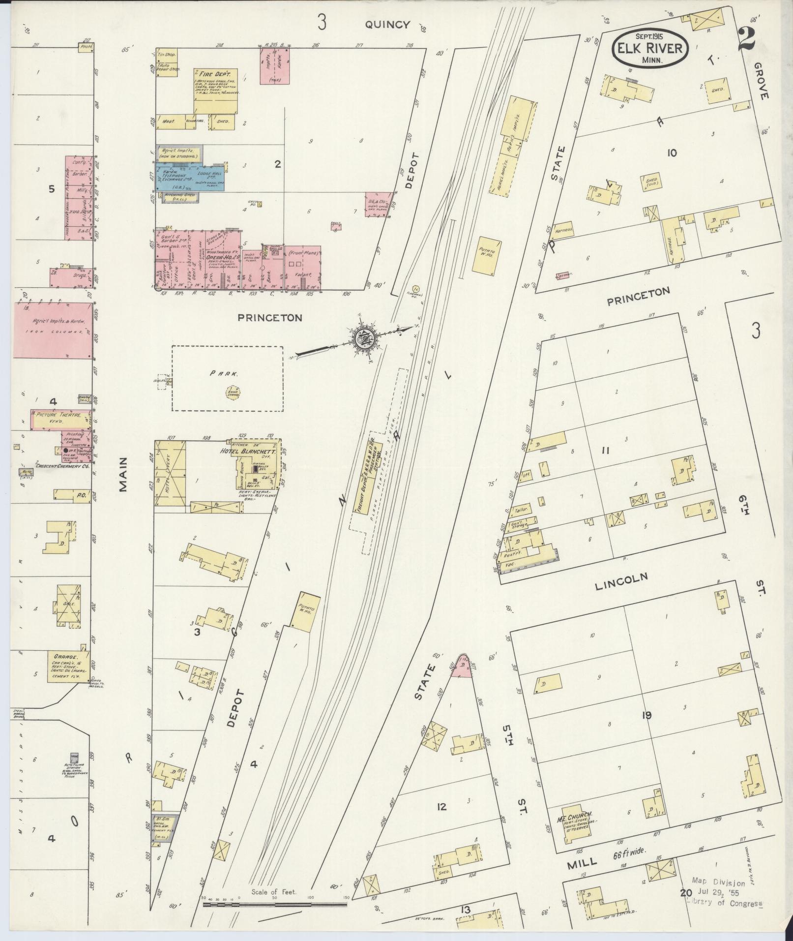 Sanborn Fire Insurance Map from Elk River, Sherburne County, Minnesota (1915), Sheet #0002 - Complete Map Set gallery image, historic Sanborn map, vintage wall art, Minnesota Minnesota