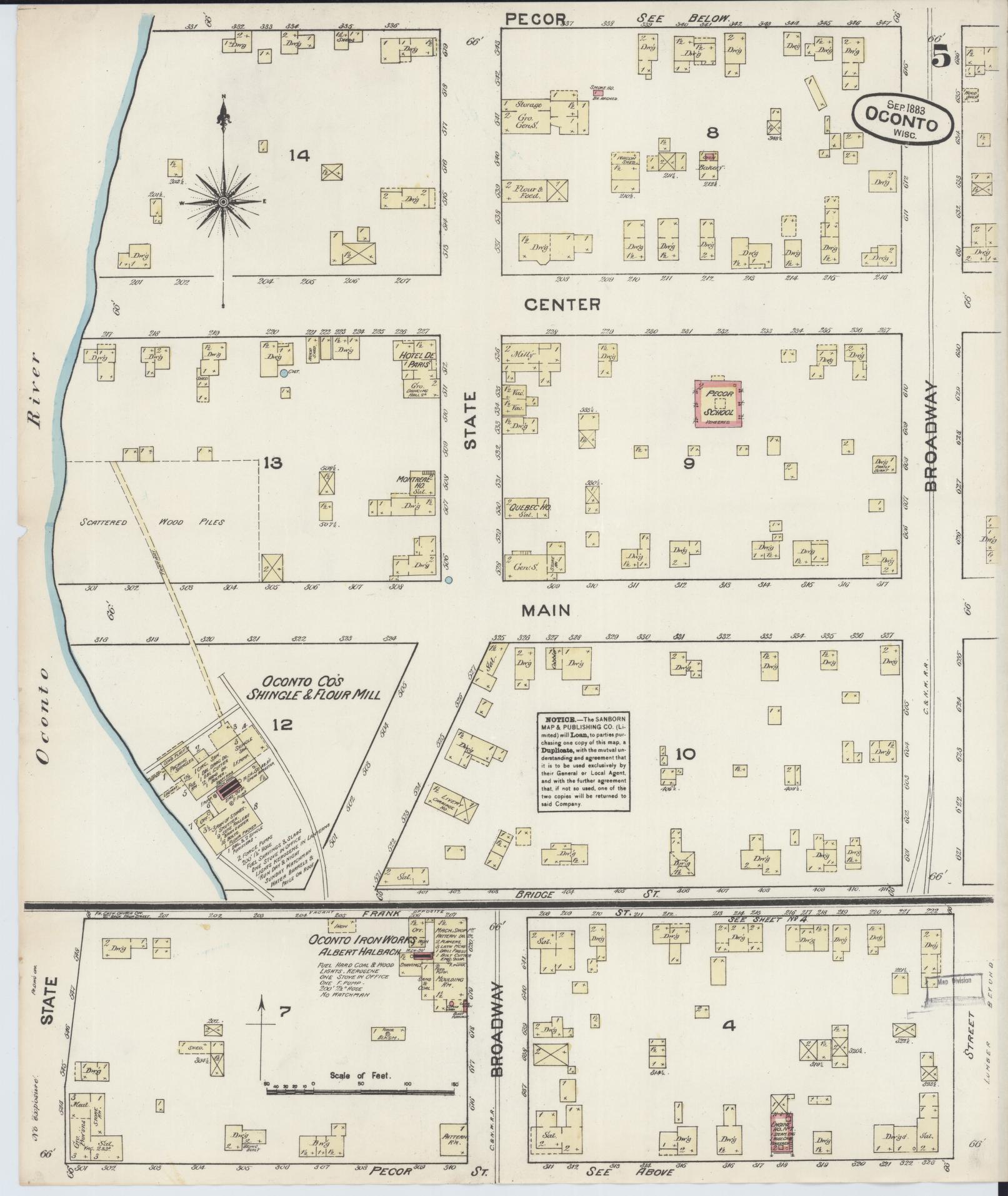 Sanborn Fire Insurance Map from Oconto, Oconto County, Wisconsin (1883), Sheet #0005 - Historic Sanborn Fire Insurance Map Print, vintage old map wall art, antique decor, genealogy gift, Wisconsin Wisconsin map