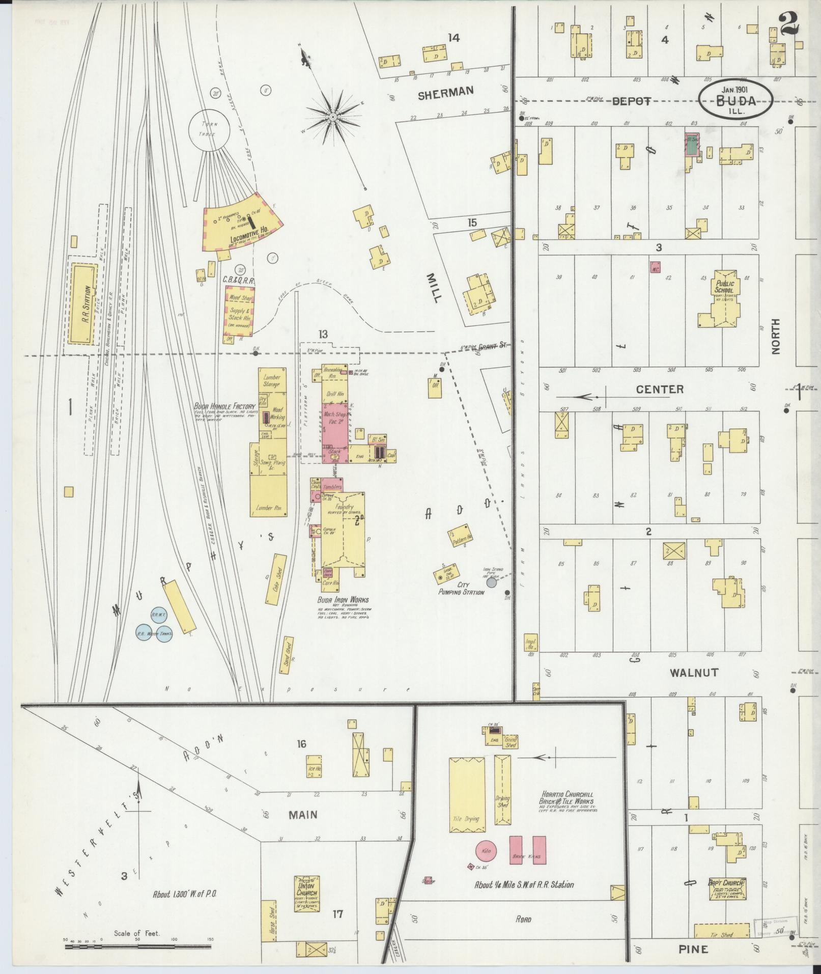 Sanborn Fire Insurance Map from Buda, Bureau County, Illinois (1901), Sheet #0002 - Complete Map Set gallery image, historic Sanborn map, vintage wall art, Illinois Illinois