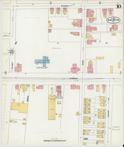 Sanborn Fire Insurance Map from Burlington, Burlington County, New Jersey (1902), Sheet #0010 - Historic Sanborn Fire Insurance Map Print, vintage old map wall art, antique decor, genealogy gift, New Jersey New Jersey map