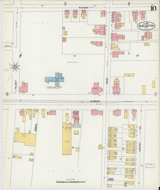 Sanborn Fire Insurance Map from Burlington, Burlington County, New Jersey (1902), Sheet #0010 - Historic Sanborn Fire Insurance Map Print, vintage old map wall art, antique decor, genealogy gift, New Jersey New Jersey map