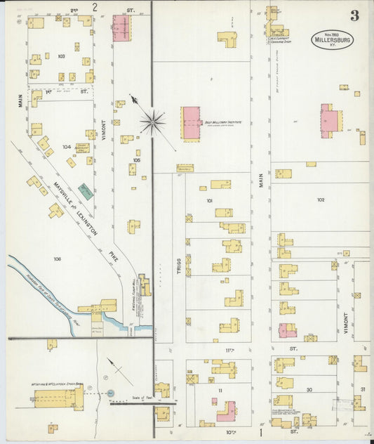 Sanborn Fire Insurance Map from Millersburg, Bourbon County, Kentucky (1903), Sheet #0003 - Historic Sanborn Fire Insurance Map Print, vintage old map wall art, antique decor, genealogy gift, Kentucky Kentucky map