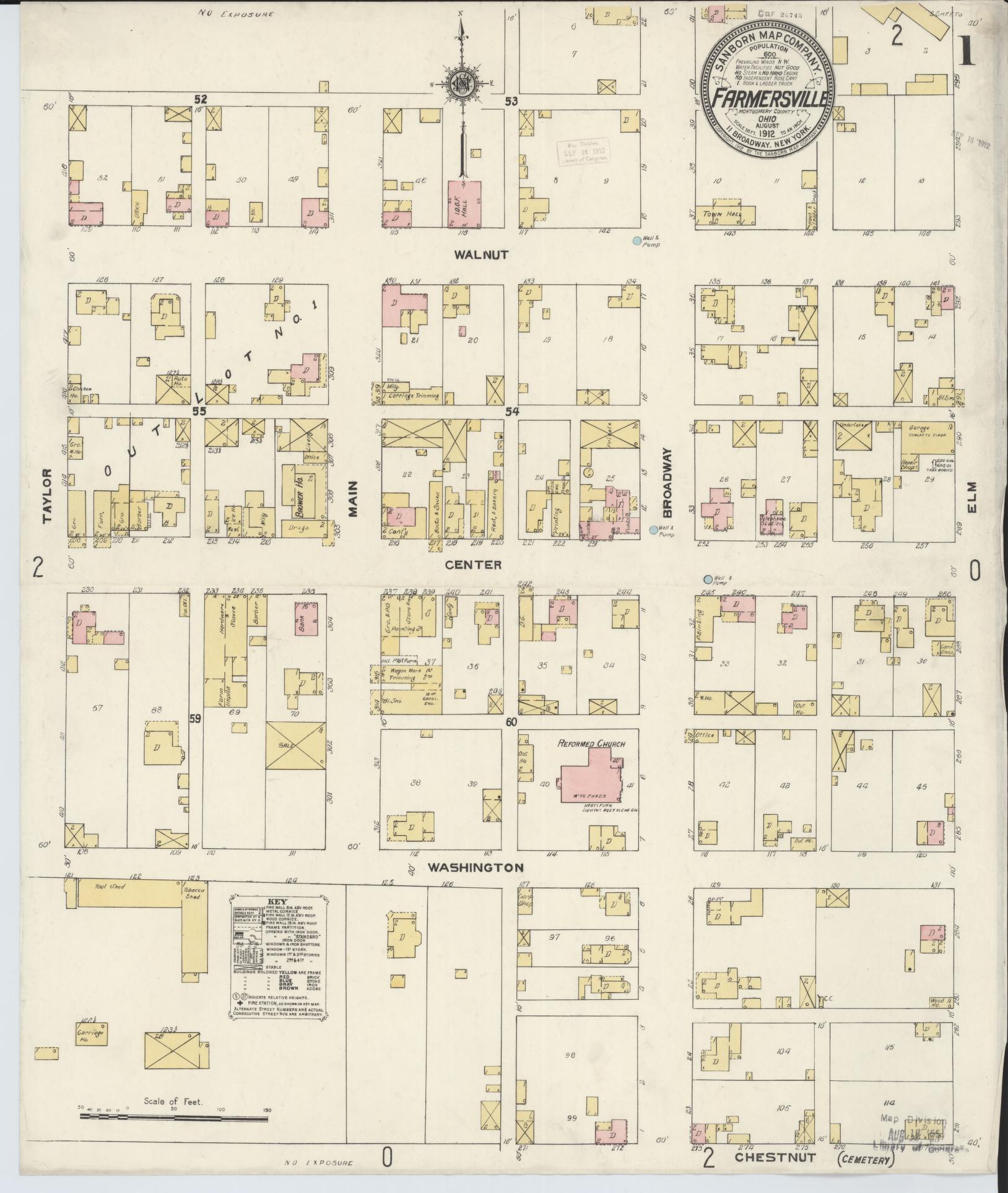 Sanborn Fire Insurance Map from Farmersville, Montogomery County, Ohio (1912), Sheet #0001 - Historic Sanborn Fire Insurance Map Print, vintage old map wall art, antique decor, genealogy gift, Ohio Ohio map
