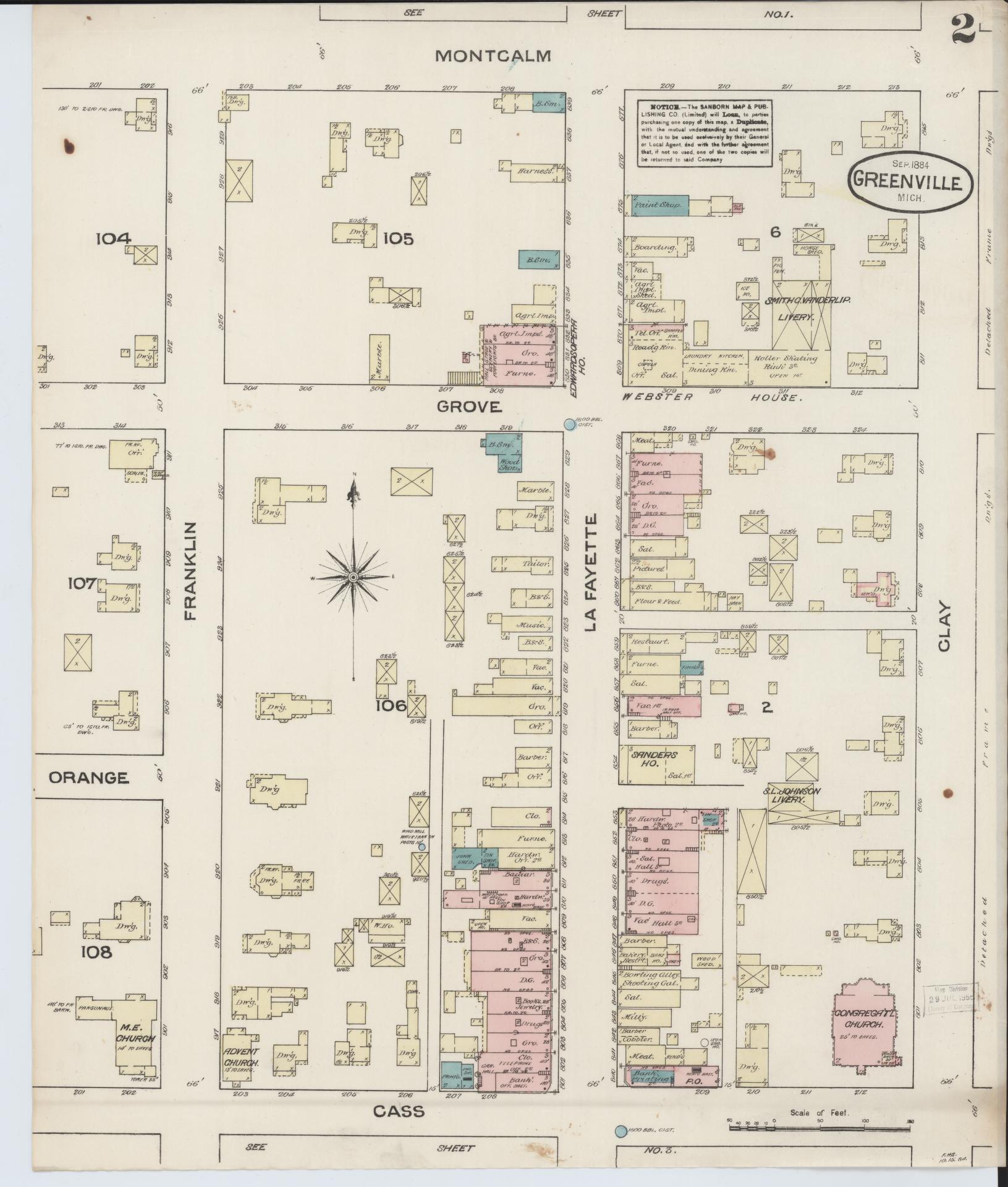 Sanborn Fire Insurance Map from Greenville, Montcalm County, Michigan (1884), Sheet #0002 - Complete Map Set gallery image, historic Sanborn map, vintage wall art, Michigan Michigan
