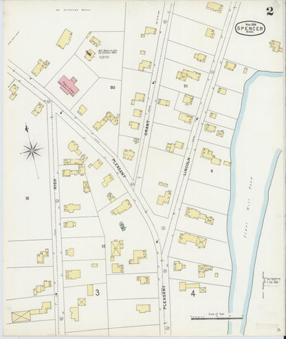 Sanborn Fire Insurance Map from Spencer, Worcester County, Massachusetts (1896), Sheet #0002 - Complete Map Set gallery image, historic Sanborn map, vintage wall art, Massachusetts Massachusetts