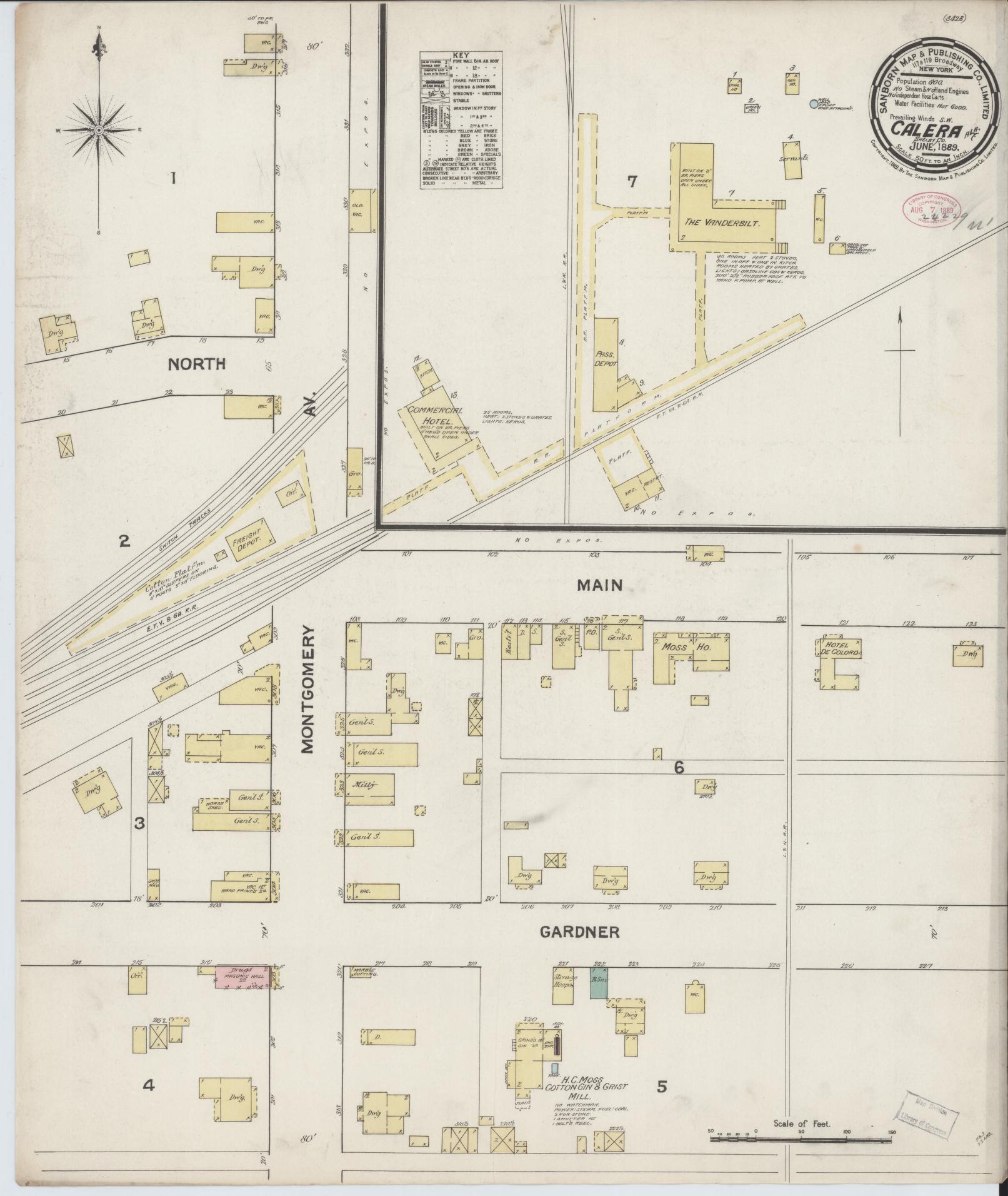 Sanborn Fire Insurance Map from Calera, Shelby County, Alabama (1889), Sheet #0001 - Historic Sanborn Fire Insurance Map Print, vintage old map wall art, antique decor, genealogy gift, Alabama Alabama map