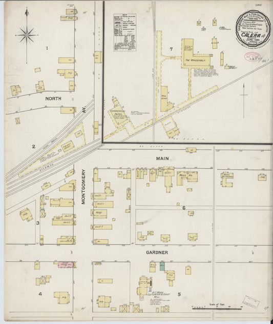Sanborn Fire Insurance Map from Calera, Shelby County, Alabama (1889), Sheet #0001 - Historic Sanborn Fire Insurance Map Print, vintage old map wall art, antique decor, genealogy gift, Alabama Alabama map
