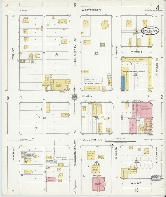 Sanborn Fire Insurance Map from Eastland, Eastland County, Texas (1920), Sheet #0004 - Historic Sanborn Fire Insurance Map Print, vintage old map wall art, antique decor, genealogy gift, Texas Texas map
