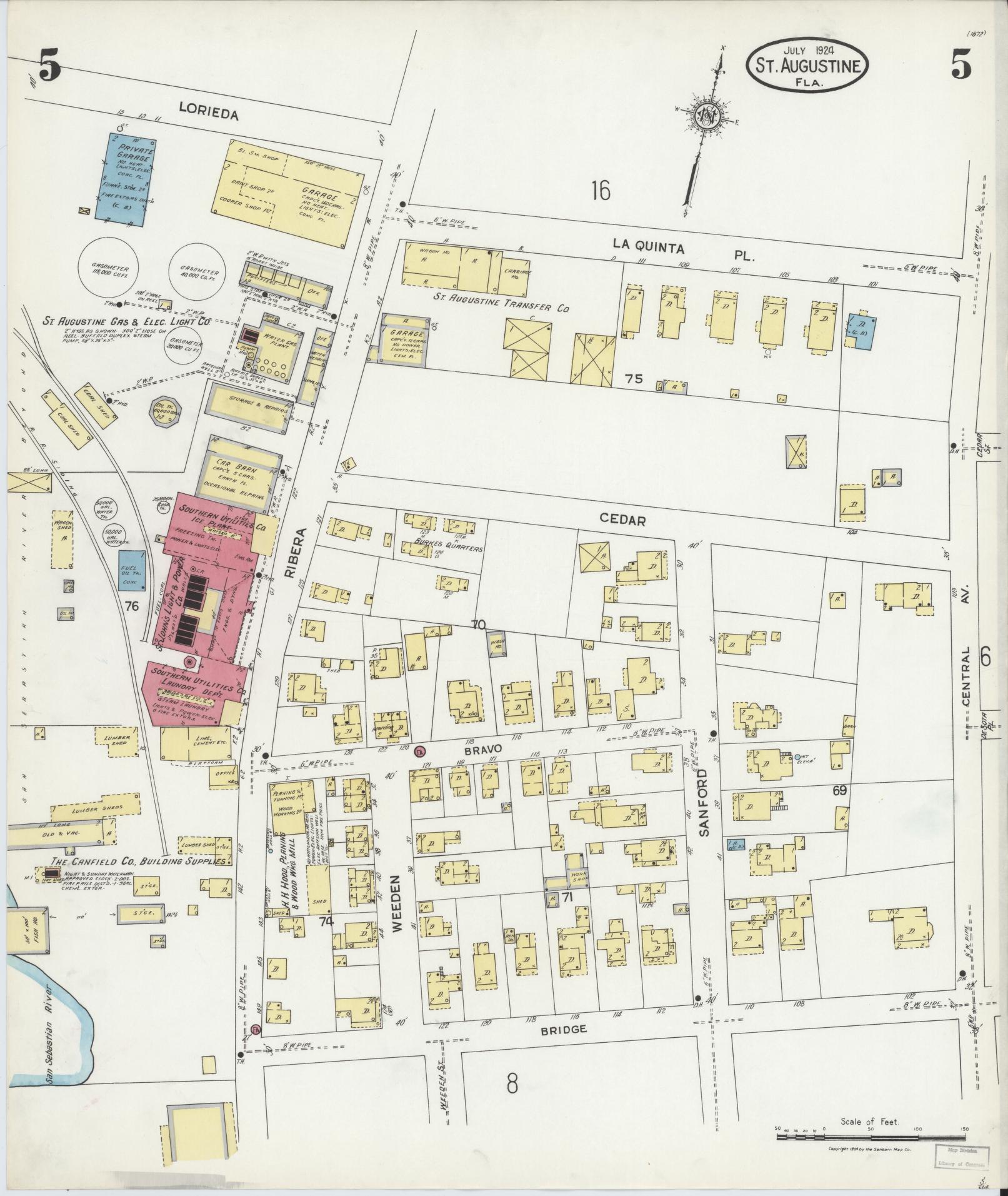 Sanborn Fire Insurance Map from Saint Augustine, Saint John's County, Florida (1924), Sheet #0005 - Complete Map Set gallery image, historic Sanborn map, vintage wall art, Florida Florida