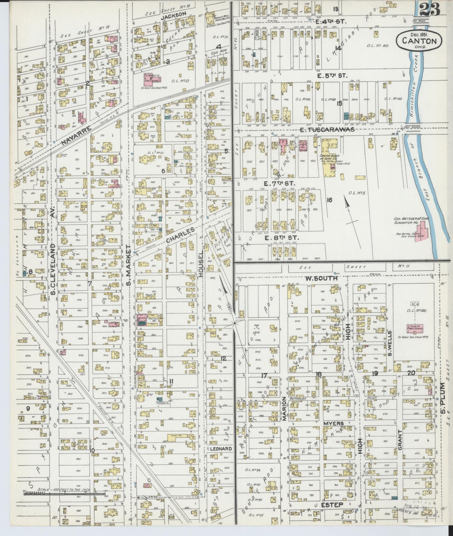 Sanborn Fire Insurance Map from Canton, Stark County, Ohio (1891), Sheet #0023 - Historic Sanborn Fire Insurance Map Print, vintage old map wall art, antique decor, genealogy gift, Ohio Ohio map