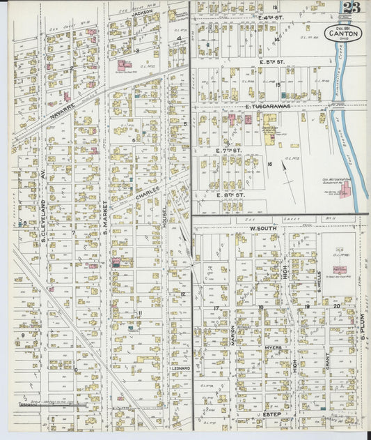Sanborn Fire Insurance Map from Canton, Stark County, Ohio (1891), Sheet #0023 - Historic Sanborn Fire Insurance Map Print, vintage old map wall art, antique decor, genealogy gift, Ohio Ohio map